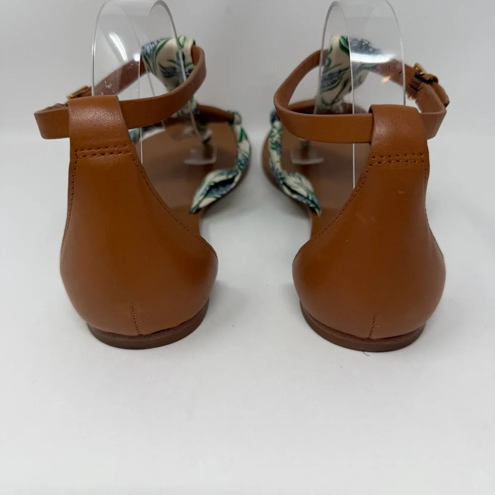 Tory Burch Miller Leather Scarf Thong Sandals Brown White Blue Green Size 11